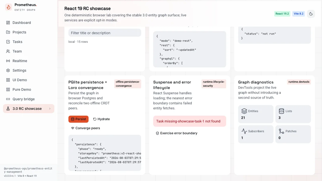 React showcase offline lifecycle and accessibility evidence panels